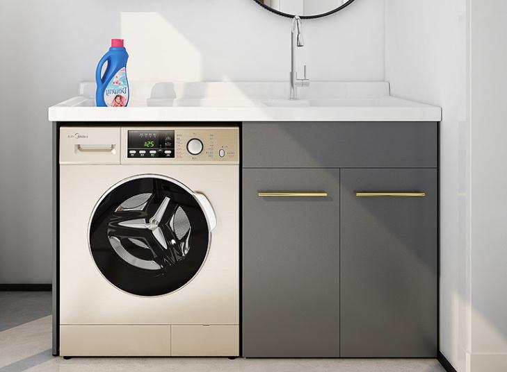 高端灰色铝合金洗衣柜效果图片，组合洗衣柜厂家定制